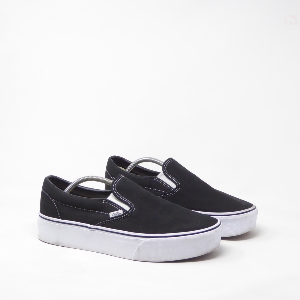 Vans Mens Slip-On Stackform Platform Sneakers Shoes Black Canvas Size 12